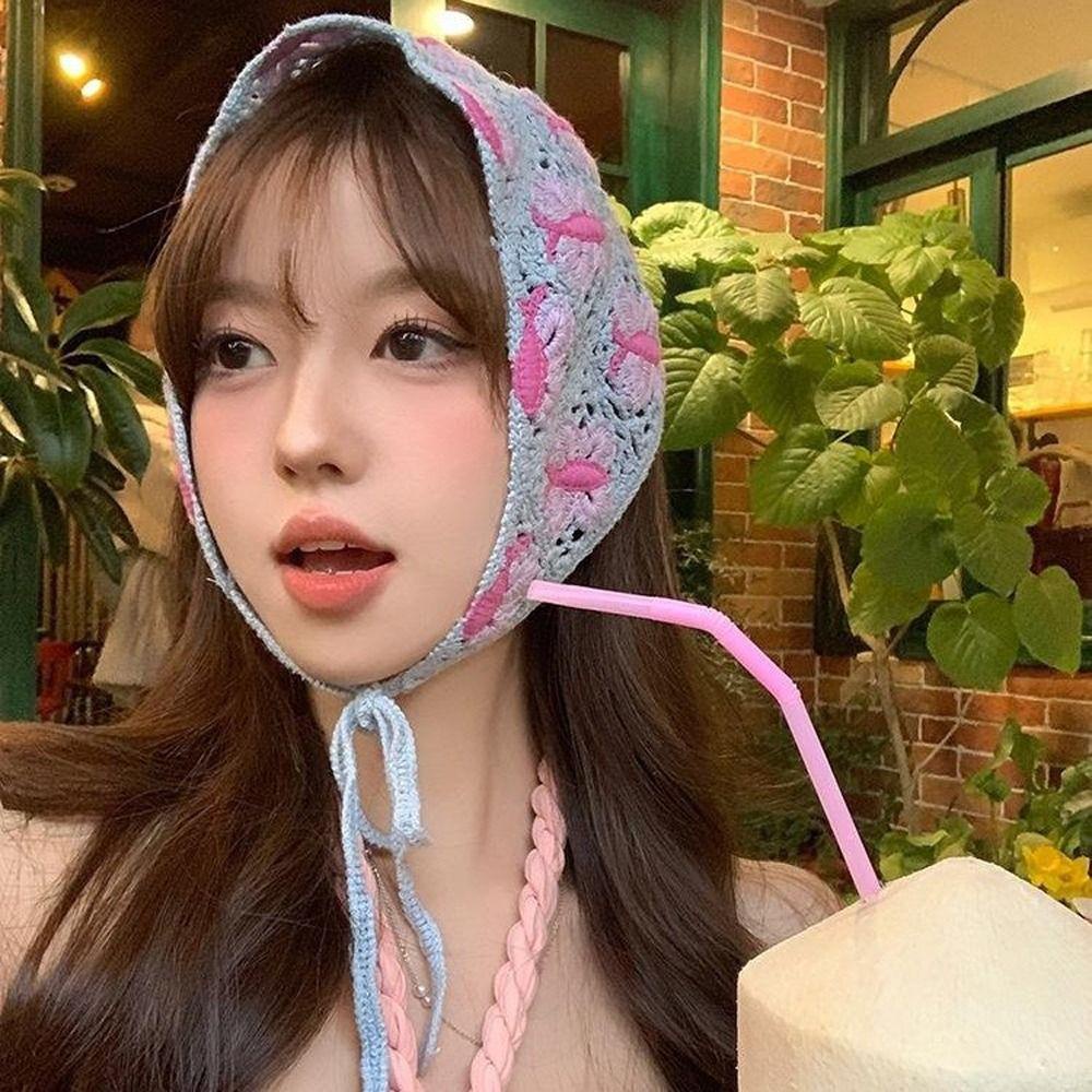 Cabeza Khăn Quàng Cổ Bandanas Hình Tam Giác Họa Tiết Kẻ Sọc Caro Phong Cách Pháp Ngọt Ngào