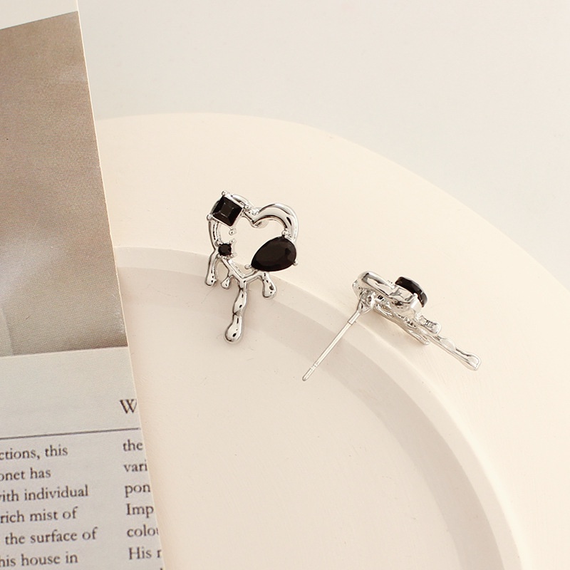 Bông Tai Hình Trái Tim Màu Đen Bằng Bạc sterling Cao Cấp Thời Trang Cho Nữ