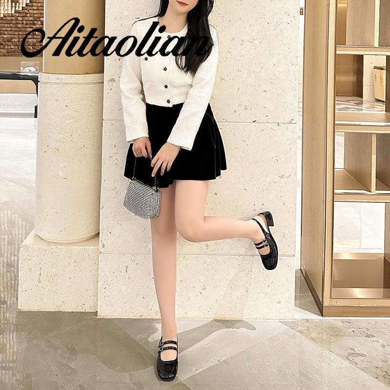 Xăng đan Cao Gót 4cm Da Mềm Mũi Tròn Thời Trang Cho Nữ