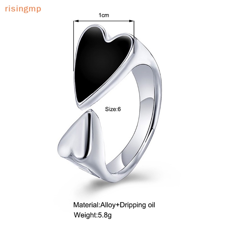 Nhẫn Kim Loại Dạng Mở Hình Trái Tim Hai Màu Đen Phong Cách Punk Tối Giản Cho Nữ