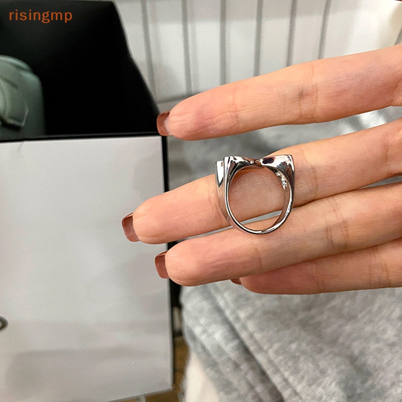 Nhẫn Kim Loại Dạng Mở Hình Trái Tim Hai Màu Đen Phong Cách Punk Tối Giản Cho Nữ