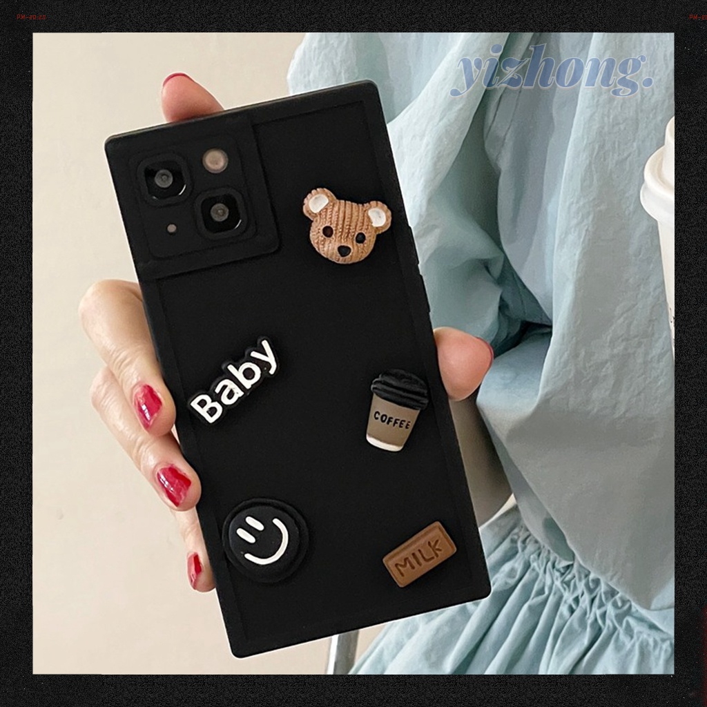 Ốp Điện Thoại TPU Dẻo Vuông Chống Sốc Chống Trầy Xước In Hình Gấu Cà Phê iPhone 11 14 Pro Max 13 12 XR XS