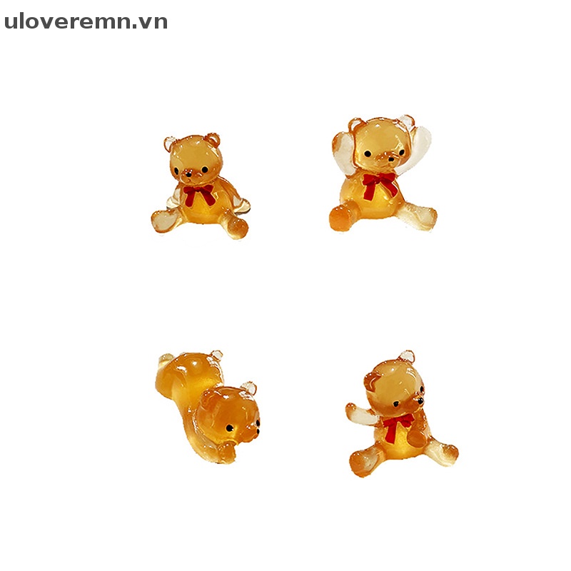 Set 2 Chú Gấu Mini Bằng Nhựa Resin Phát Quang Dùng Để Trang Trí DIY