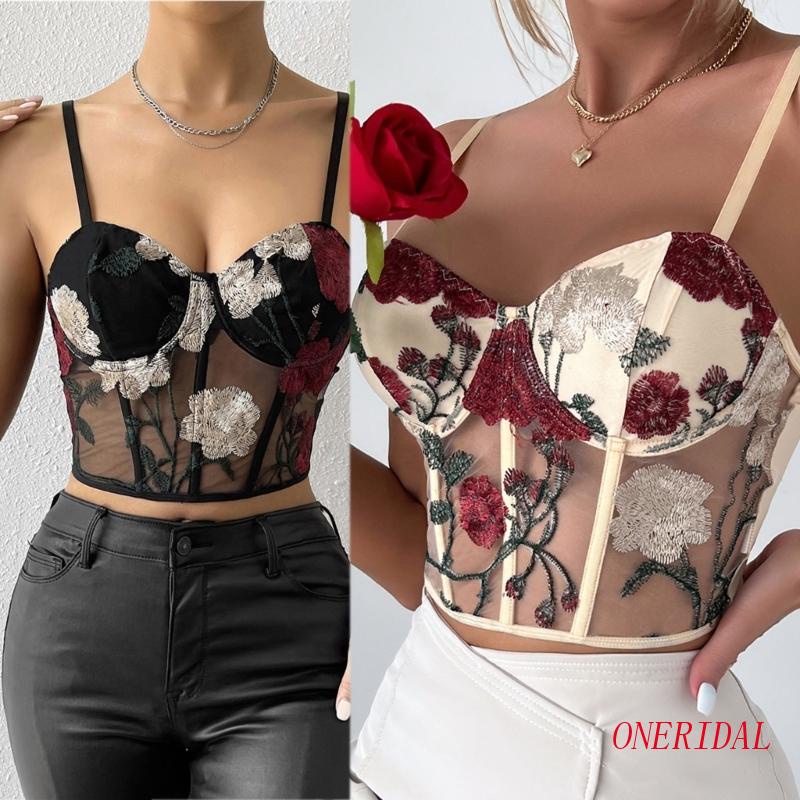 Áo Lửng Hai Dây Thêu Hoa Thời Trang Gợi Cảm Cho Nữ