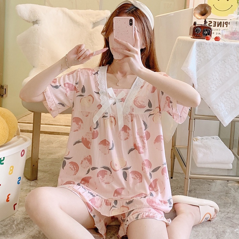 Đồ Bộ Nữ Pijama Mặc Nhà, Bộ Ngủ Dễ Thương Quần Cộc áo Cộc Chất Vải Thô Hàn Mềm Cho Mùa Hè [luyoo32]