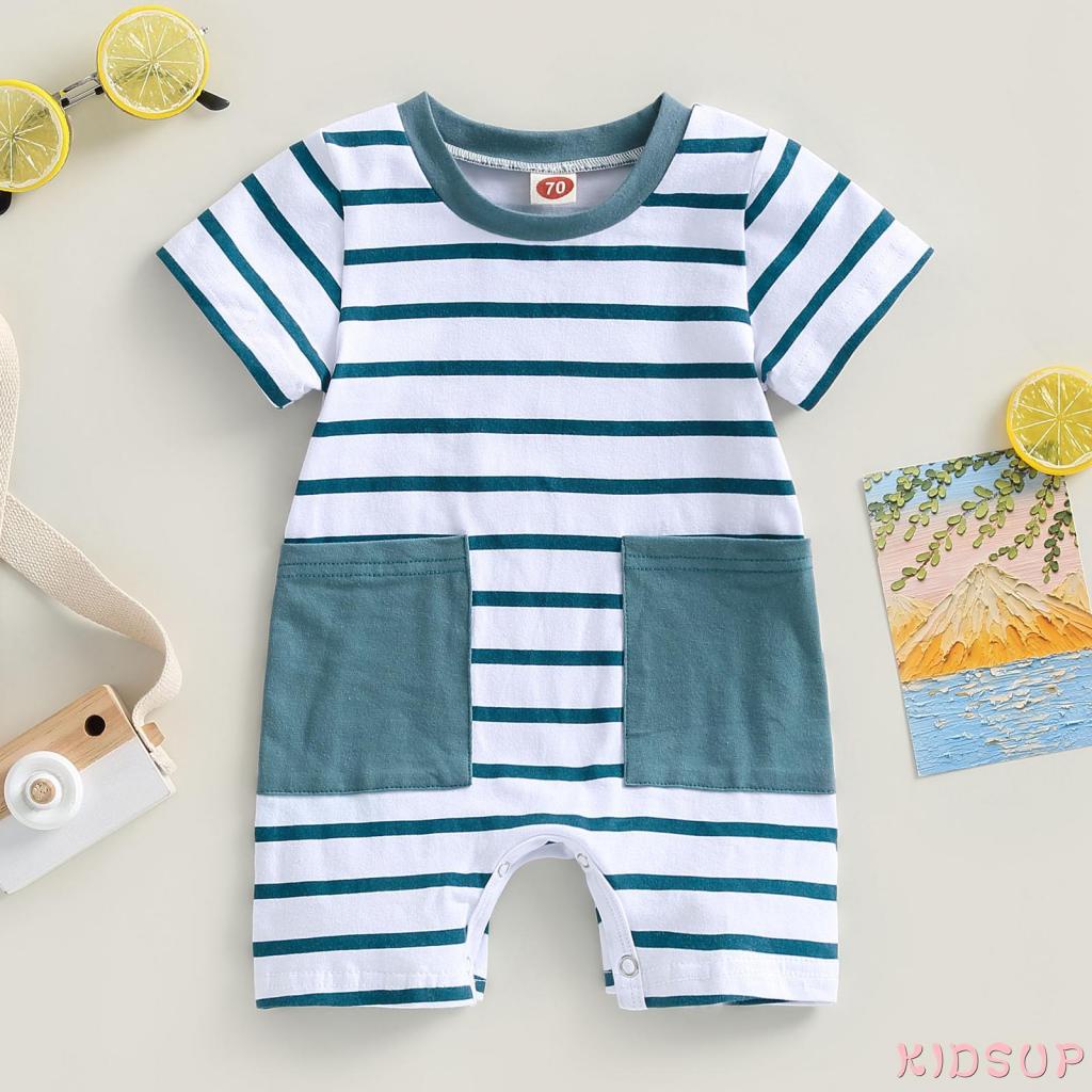 Bộ Áo Liền Quần Tay Ngắn Cổ Tròn Kẻ Sọc 1-Kid Dành Cho Bé Trai Gái