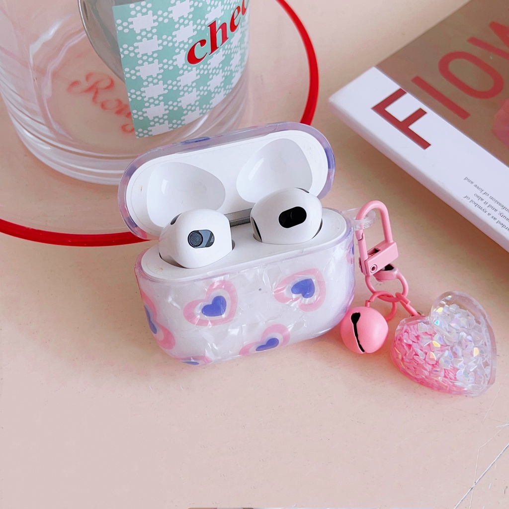 Vỏ Bảo Vệ Hộp Sạc Tai Nghe Airpods 1 / 2 / 3 Pro 2 2022 Bằng TPU Mềm Trong Suốt Họa Tiết Trái Tim Màu Hồng Lấp Lánh