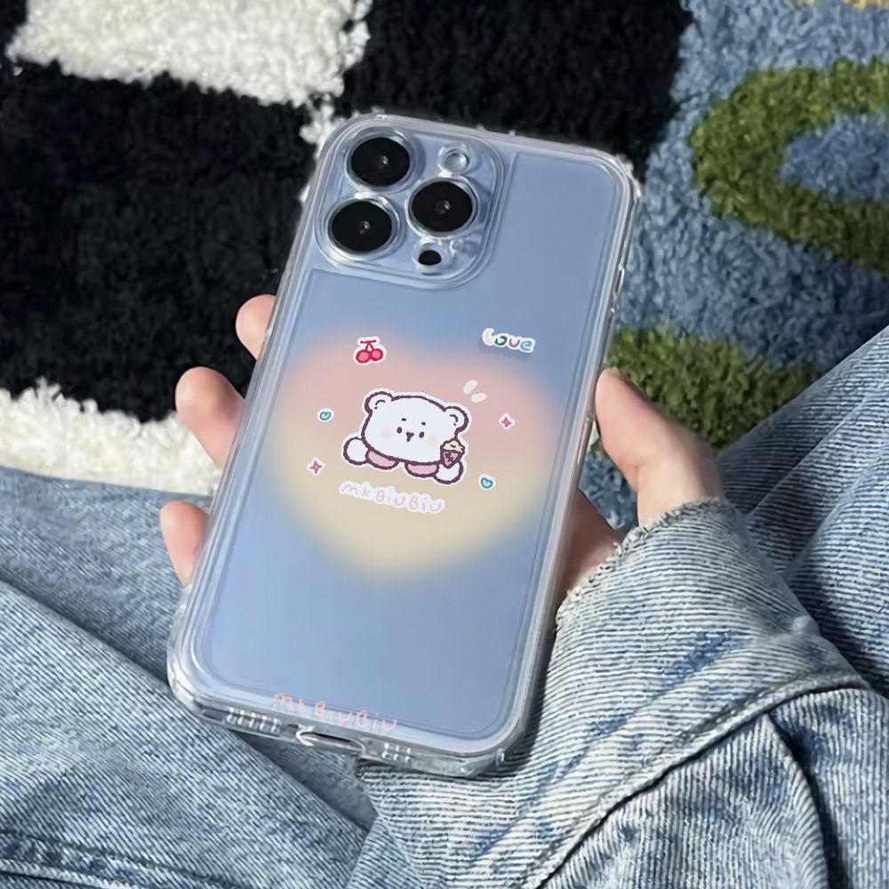 ✅Ốp Điện Thoại Mềm Chống Sốc Họa Tiết Gấu Màu Hồng Gradient Cho Apple 1378max 14pro11 6In iPhone12