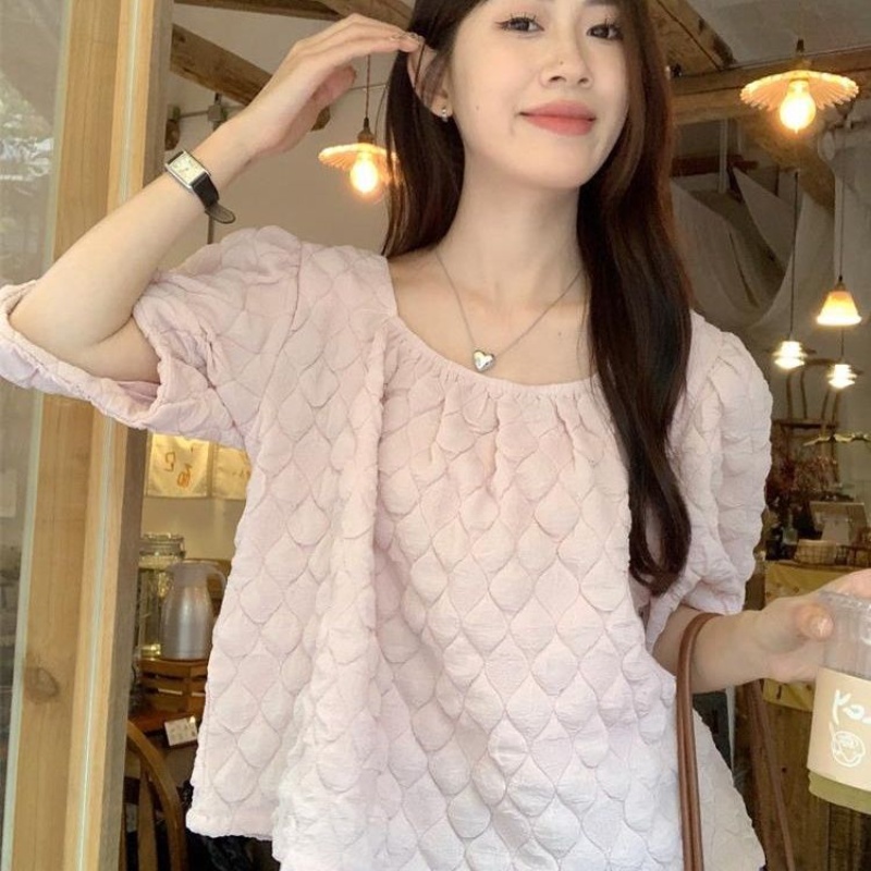 Áo Kiểu Tay Ngắn Cổ Vuông Thời Trang Hè Phong Cách Pháp Cho Nữ