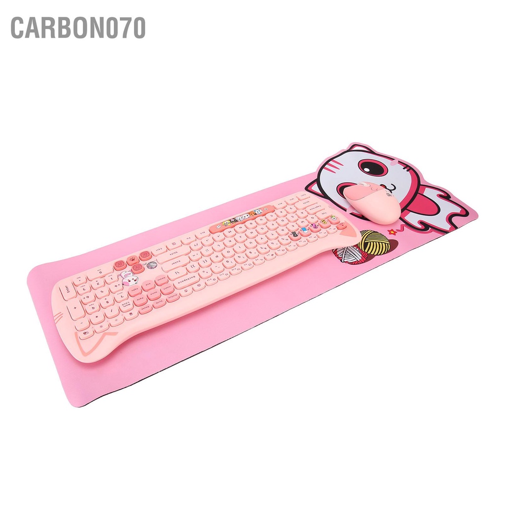Carbon070 Combo Chuột Bàn Phím Không Dây 2.4GHz Màu Tương Phản Dễ Thương 110 Keycaps Tròn Và Cho Nữ Sinh Văn Phòng