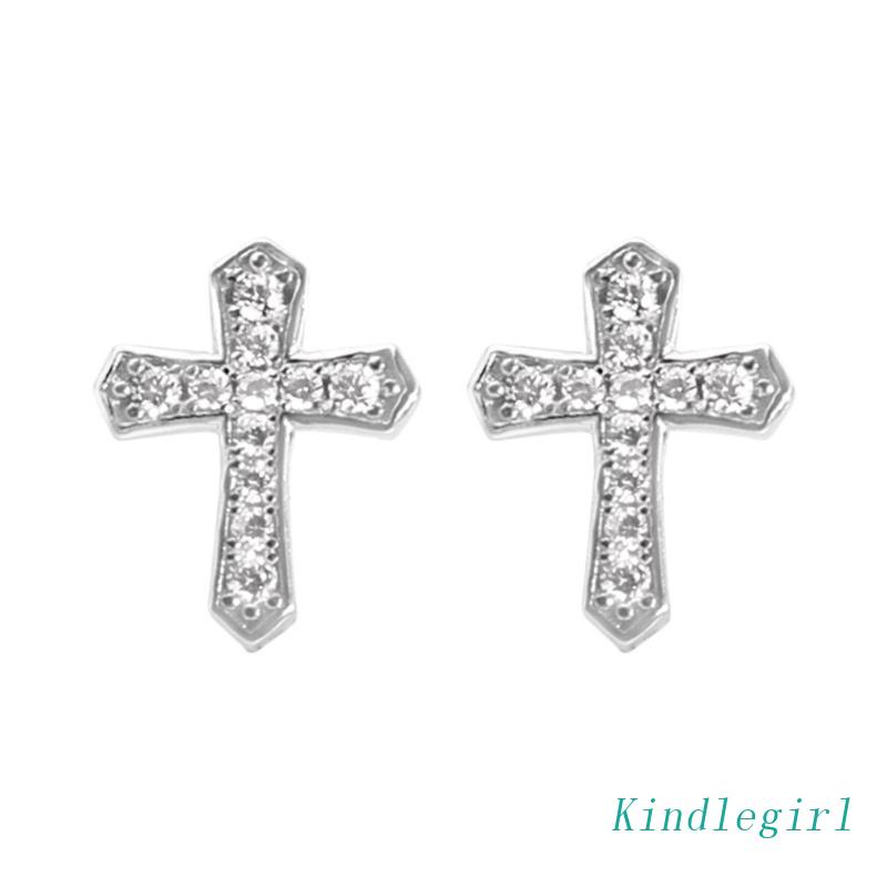 Bông Tai Chữ Thập Đính Đá Phong Cách Hip Hop Cá Tính Cho Nam