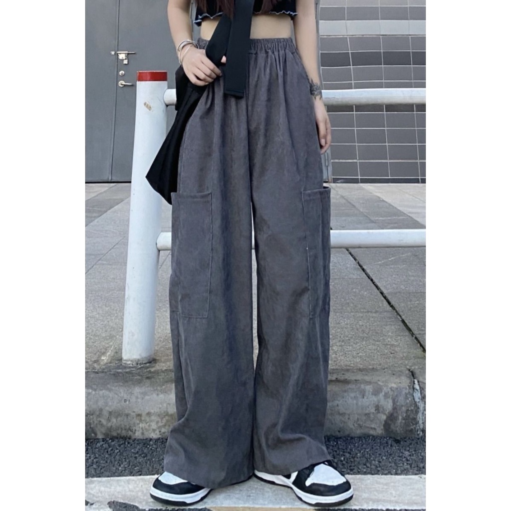 Quần Dài Dáng Rộng Phối Túi Lớn Thiết Kế Mới Thời Trang Theo Phong Cách Hàn Quốc Cho Cả Nam