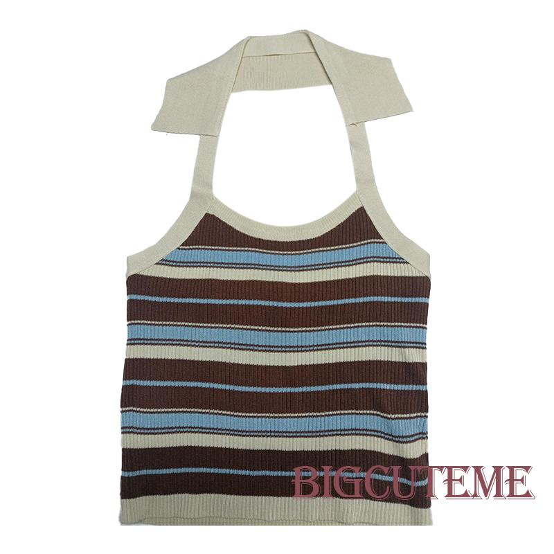 Áo Hai Dây Dệt Kim Họa Tiết Kẻ Sọc Đơn Giản Thời Trang Mùa Hè Cho Nữ