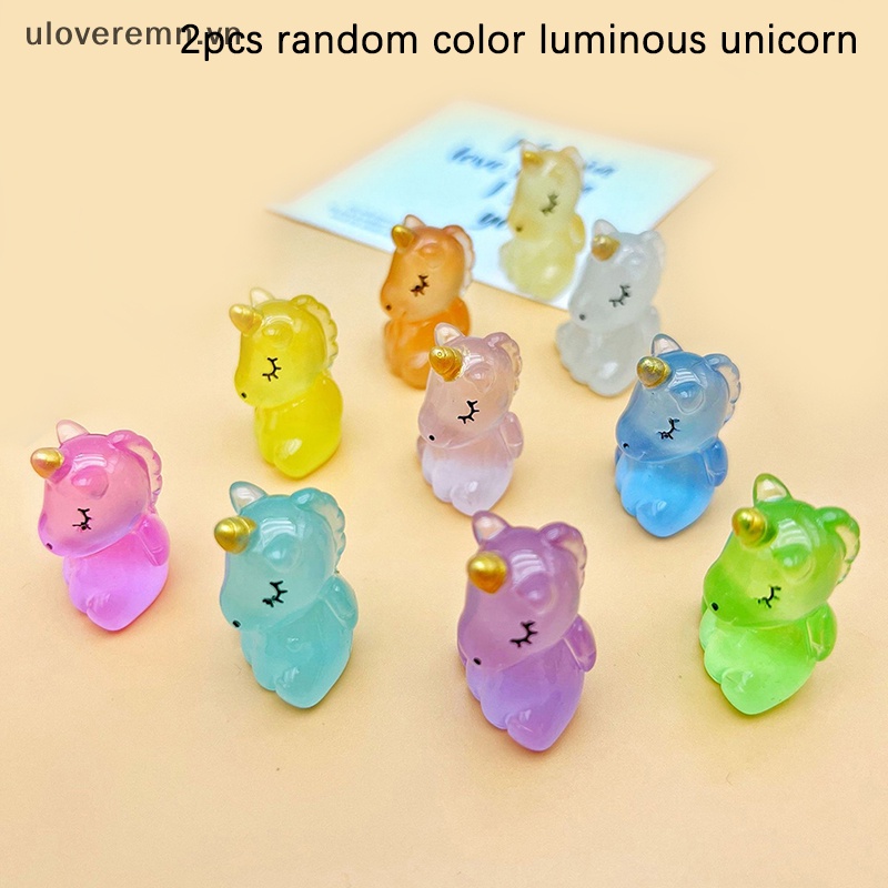 Bộ 2 Tượng Ngựa Hoạt Hình Mini Bằng Nhựa Resin Phát Sáng Dễ Thương Trang Trí