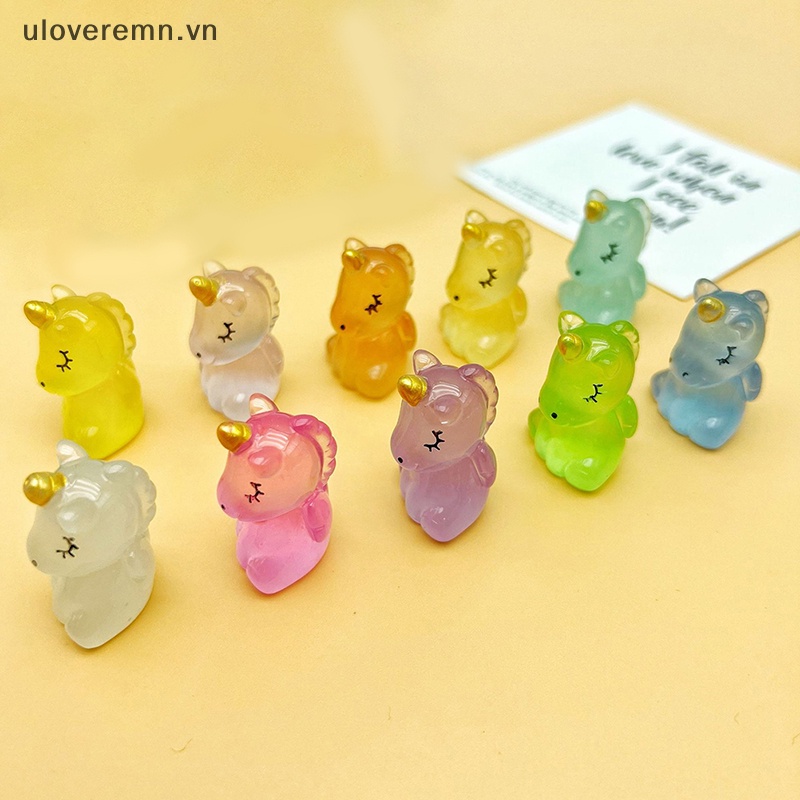 Bộ 2 Tượng Ngựa Hoạt Hình Mini Bằng Nhựa Resin Phát Sáng Dễ Thương Trang Trí