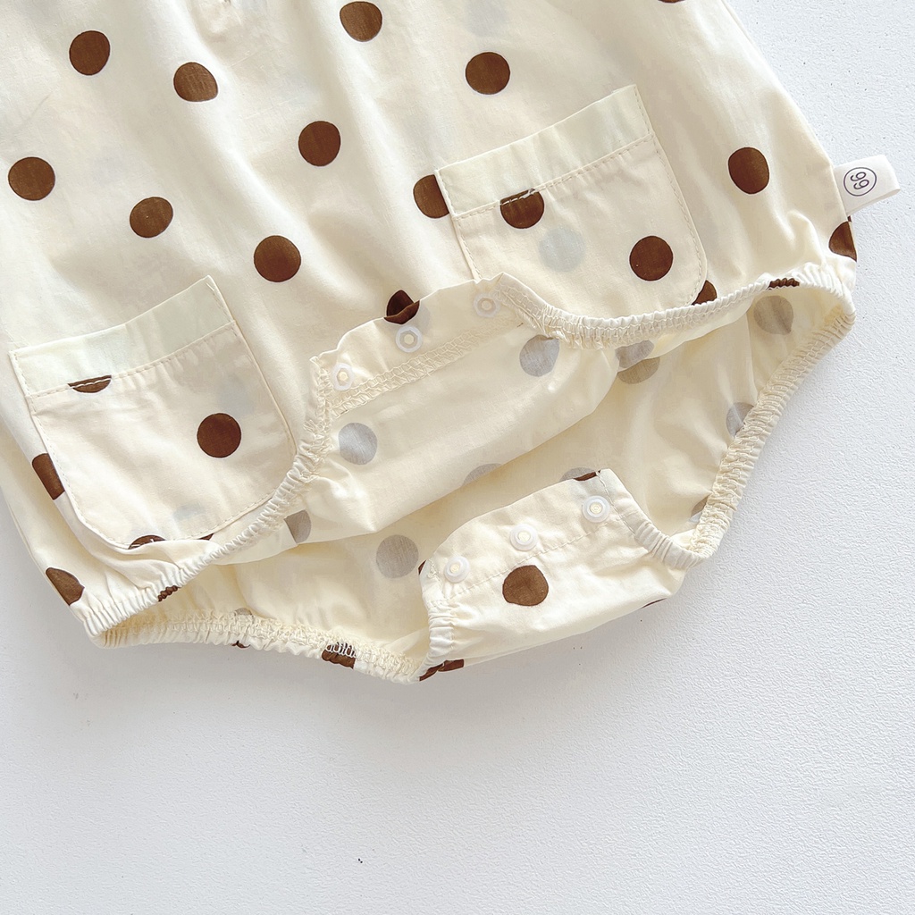 Bộ Áo Liền Quần Sát Nách Họa Tiết Gấu Chấm Bi Dễ Thương Cho Bé Sơ Sinh