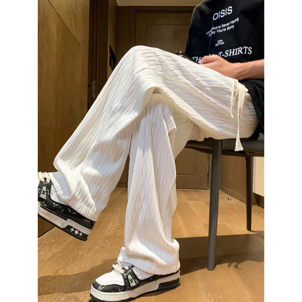 Quần Dài Ống Rộng Vải Lụa Mát Màu Sắc Đơn Giản Phong Cách Mỹ Thời Trang Mùa Hè Cho Nam