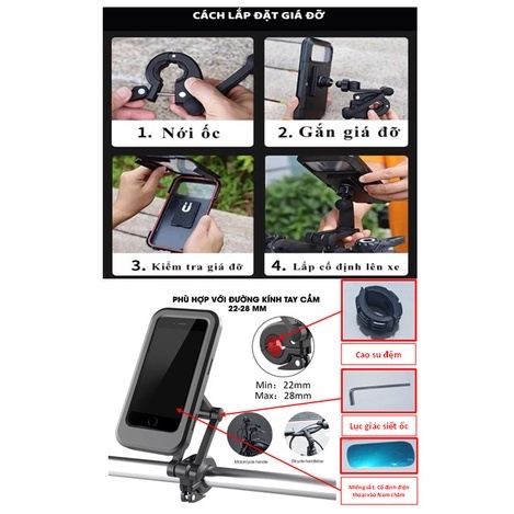 Giá Kẹp Giá Đỡ Điện Thoại Đi Xe Máy Xe Đạp Chống Nước Xoay 360 Độ Tiện Lợi - Maru Home