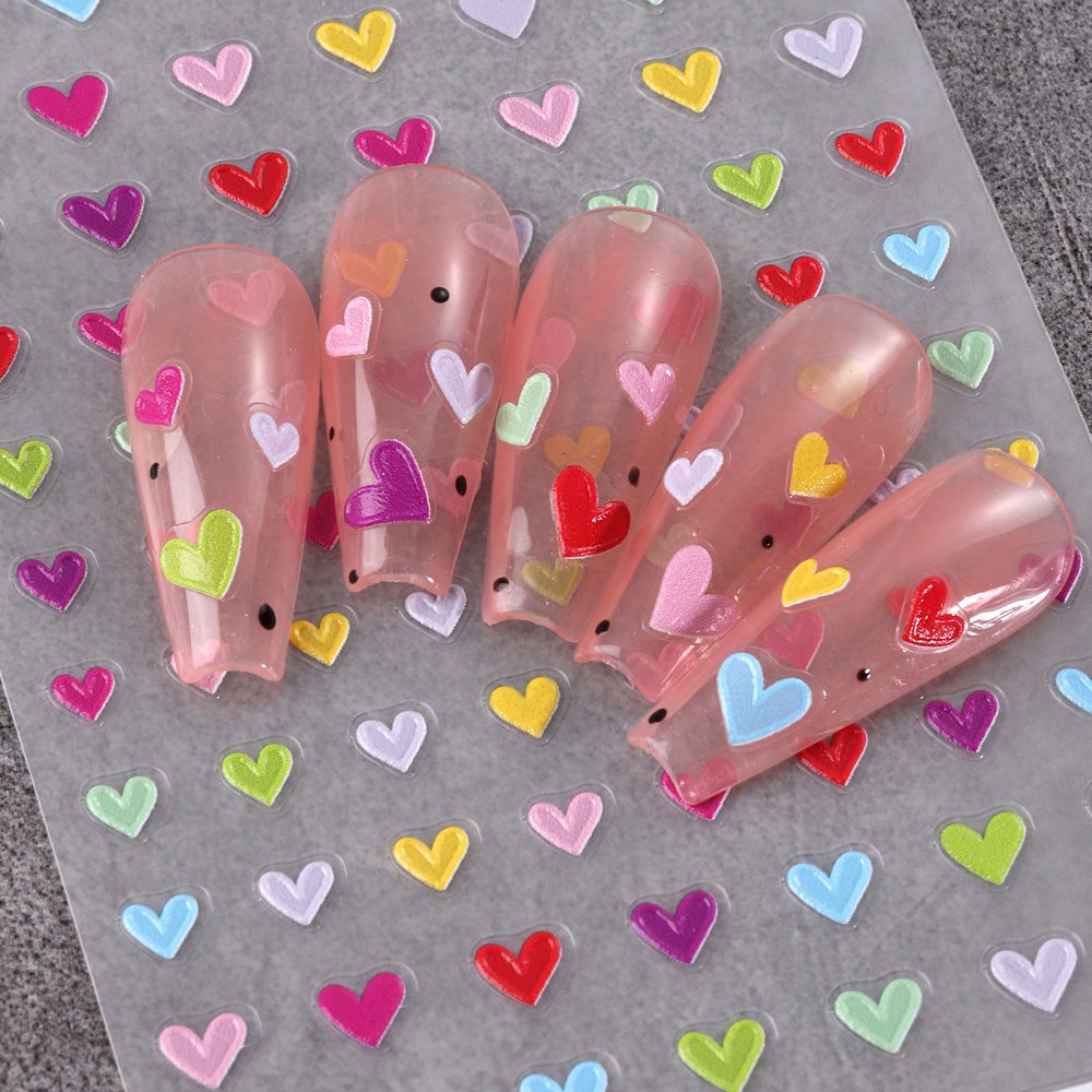 Miếng Dán Trang Trí Móng Tay Bằng Acrylic Dập Nổi Họa Tiết Trái Tim Ba Chiều
