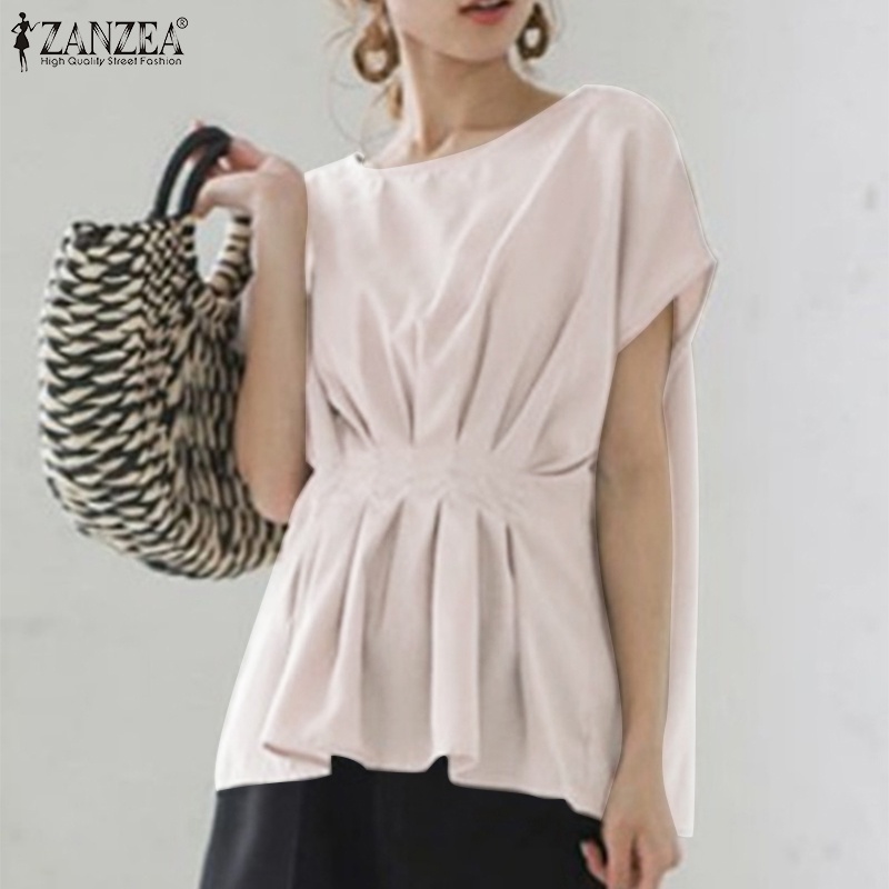 Zanzea Áo Thun Nữ Ngắn Tay Cổ Tròn Form Rộng Màu Trơn Phong Cách Hàn Quốc