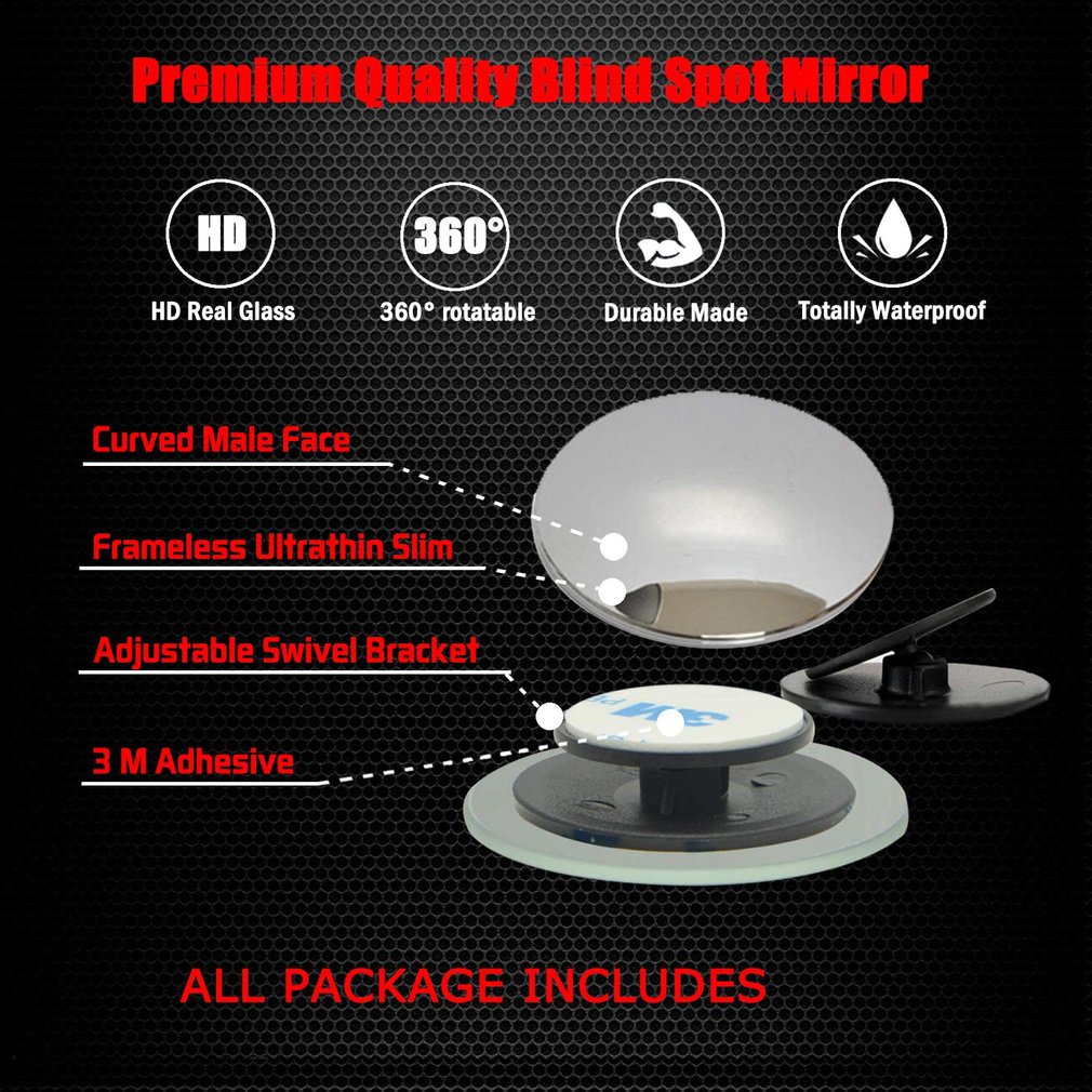 2Pcs Car Rearview Mirror Round Reflective Blind Spot Adjustable 360 Degree Borderless Auxiliary [Q/6]
