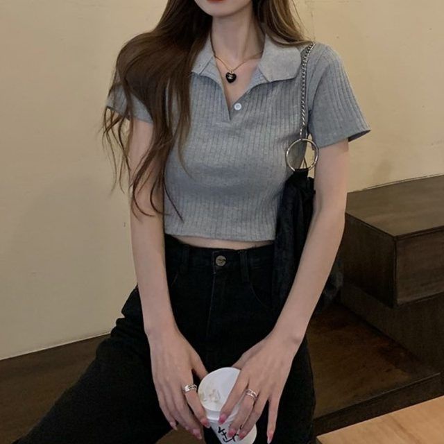 Áo polo Ngắn Tay Cổ Chữ V Form Ôm Thời Trang Mùa Hè