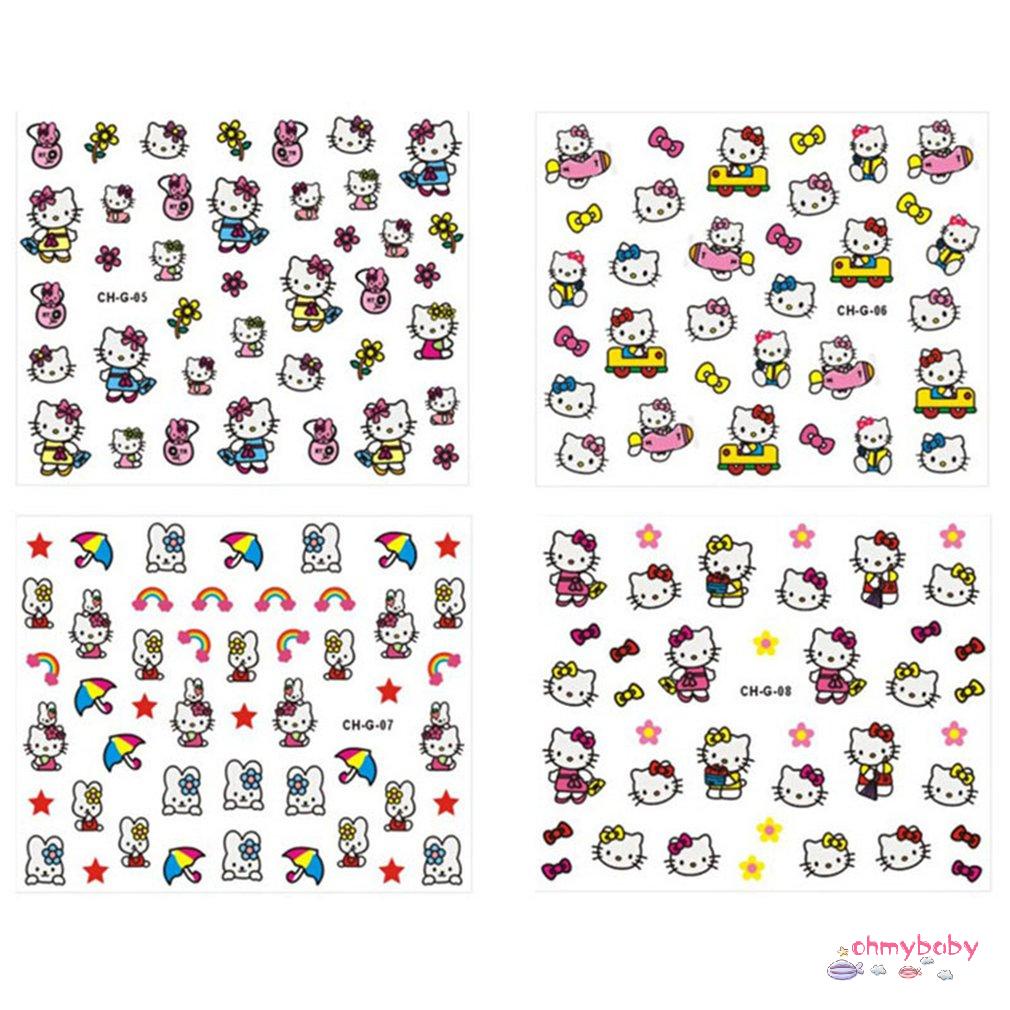 [OMB] Mèo Hoạt Hình Dễ Thương 3D Trẻ Em Miếng Dán Móng Tay An Toàn Con Bé Không Độc Hại [Z/4]