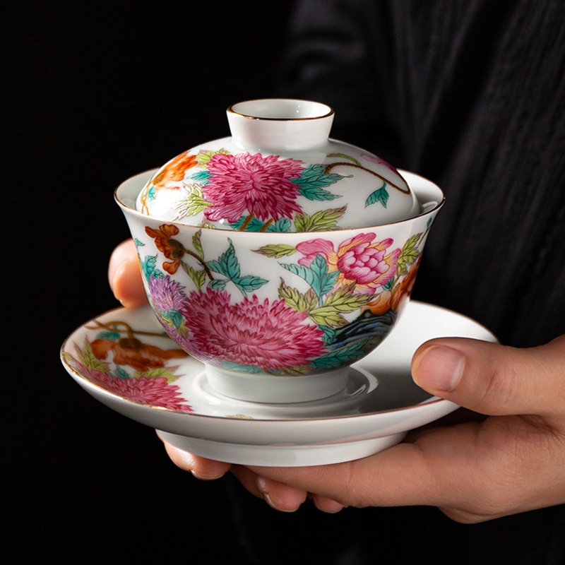 Bán Sỉ Bộ Ấm Trà Kung Fu Đơn Bằng Gốm Màu Pastel Vẽ Tay Có Nắp Đậy Bong Bóng Vàng Cỡ Lớn