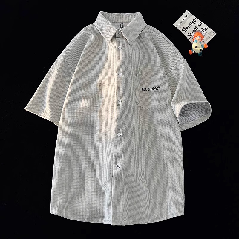 Áo Sơ Mi Tay Ngắn Dáng Rộng Phong Cách Nhật Bản Đơn Giản Thời Trang Cho Nam