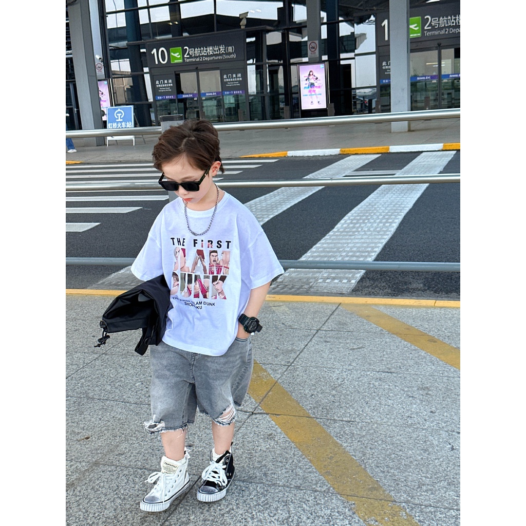Áo thun bé trai họa tiết SLAMDUNK AB730 sz 90-140, áo phông cotton thoáng mát thời trang mùa hè cho bé
