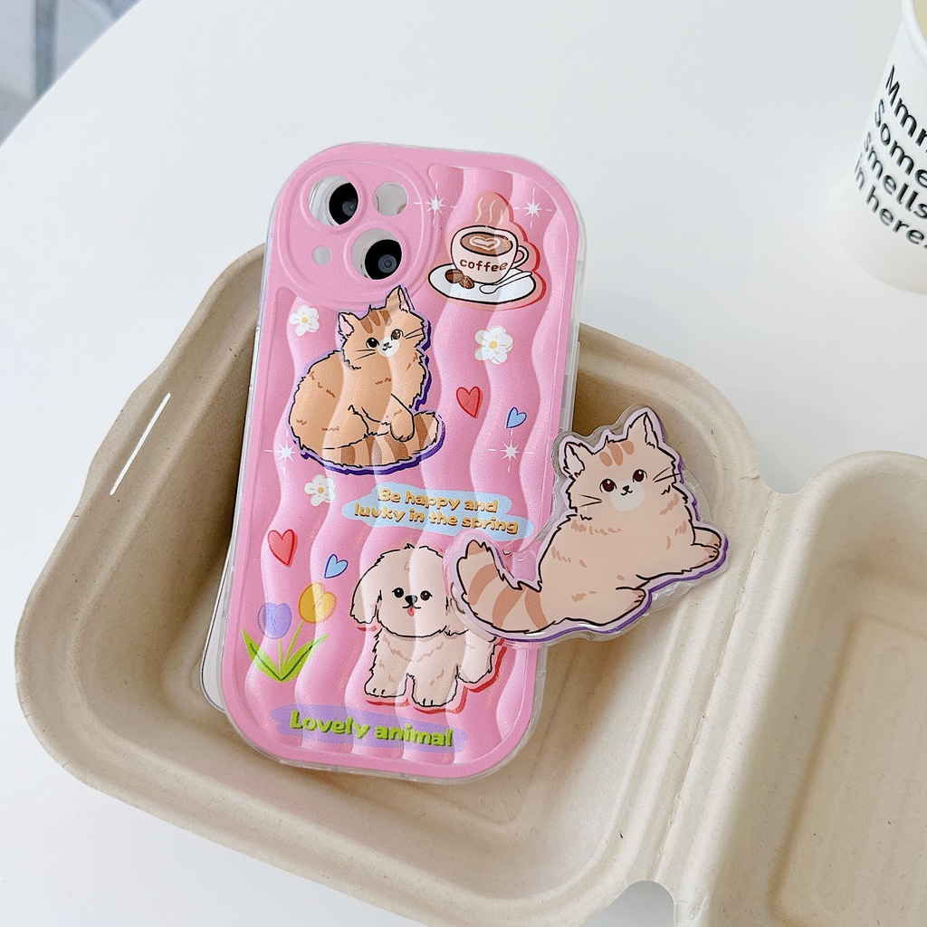Ốp Điện Thoại TPU Dẻo Trong Suốt Họa Tiết Hoạt Hình Chó Mèo Kèm Giá Đỡ Cho iPhone 13 12 11 Pro Max 14 Plus