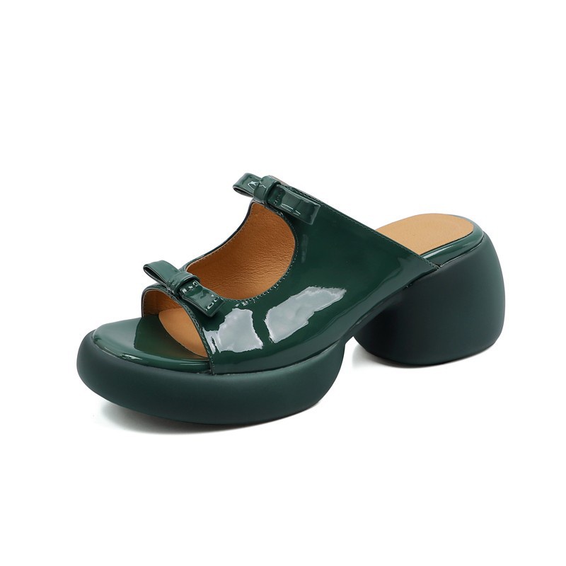 Duoya Tóc Thẳng ~ [Hàng Có Sẵn] Dép Sandal Cao Gót Hở Ngón Đế Dày Bằng Da Mềm Đính Nơ Cho Nữ Miễn Phí Vận Chuyển