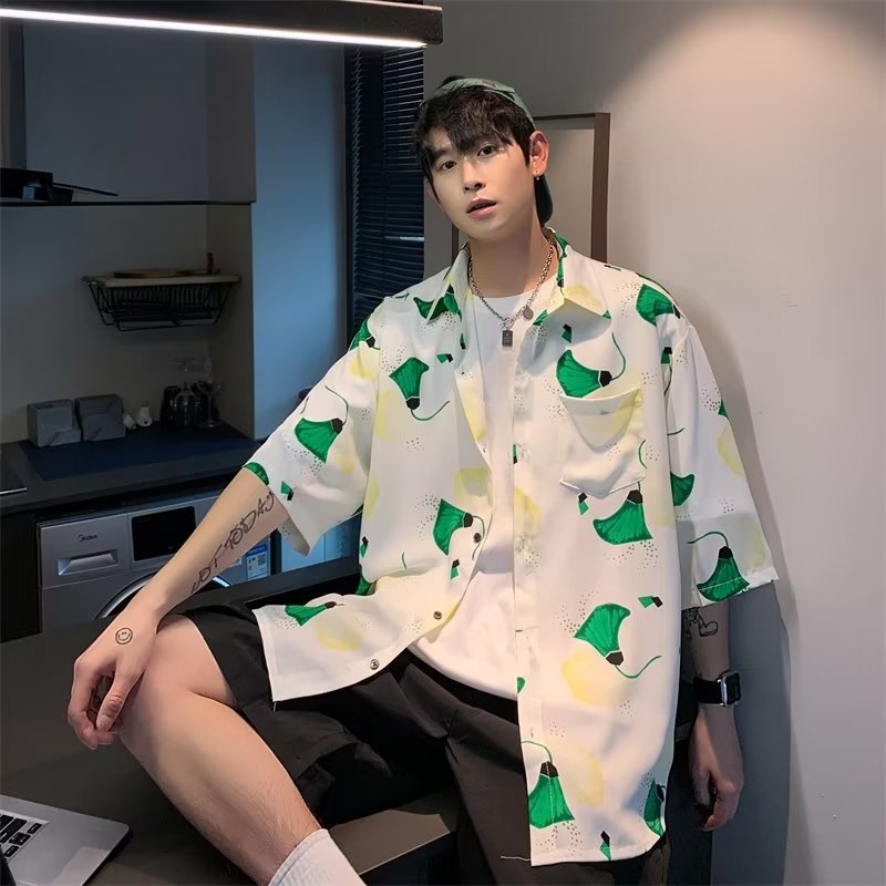Áo Sơ Mi Tay Ngắn Dáng Rộng Họa Tiết Hoa Phong Cách Đường Phố Thời Trang Mùa Hè Cho Nam