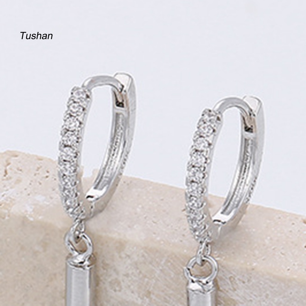 [Ts] 1 Khuyên Tai Lủng Lẳng Hình Dải Đá Zirconia Phong Cách Hàn Quốc Cho Tiệc Cưới