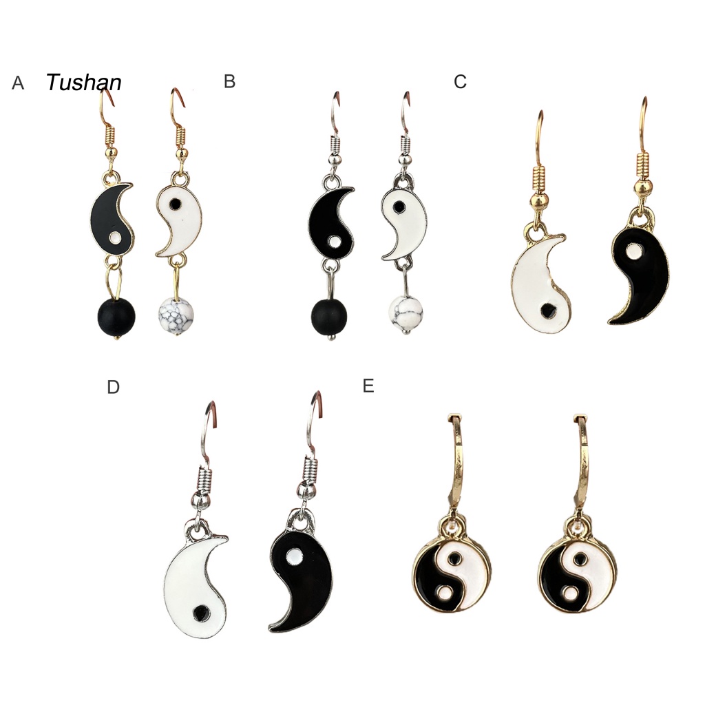 1 Đôi Bông Tai Mạ Âm Dương Dáng Dài Bề Mặt Mịn Thời Trang