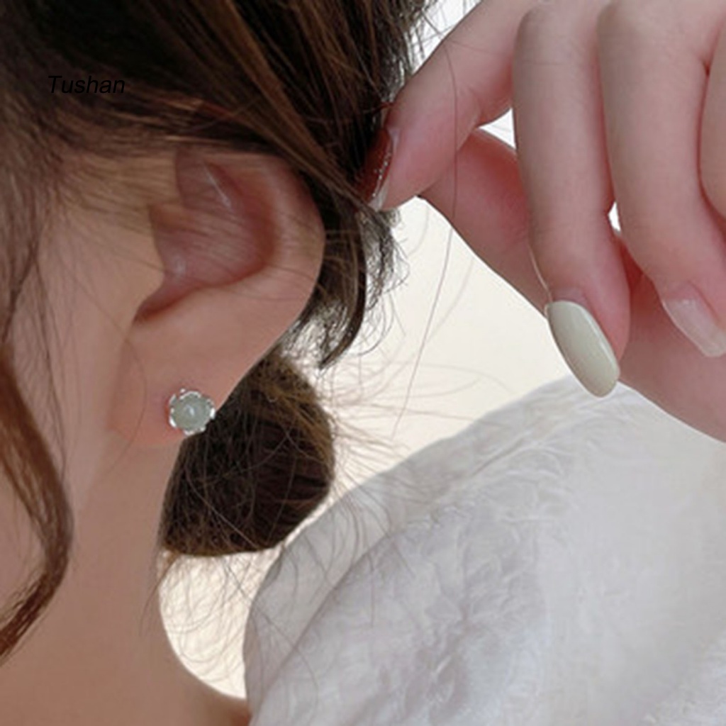 1 Đôi Khuyên Tai Đính Đá Ngọc Bích Giả Thời Trang Nữ