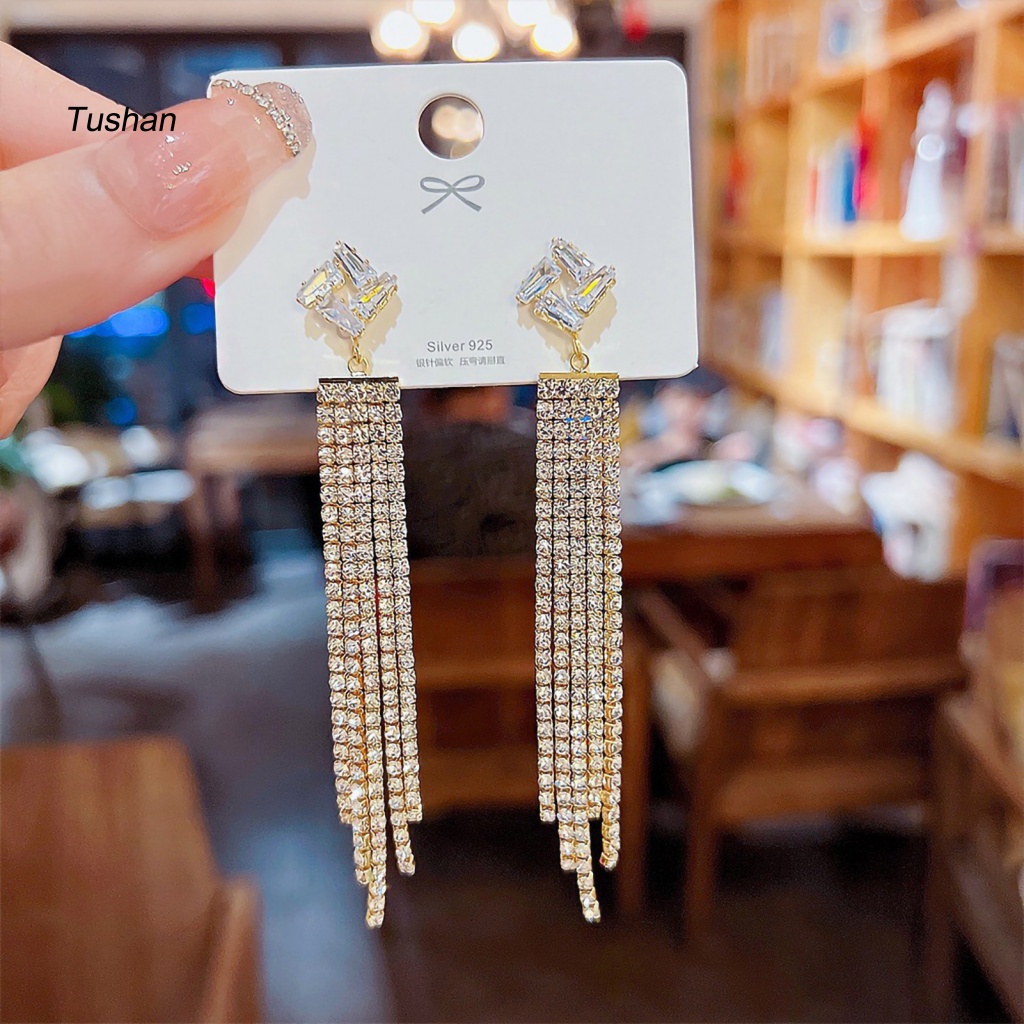 1 Đôi Bông Tai Dáng Dài Đính Đá Thời Trang