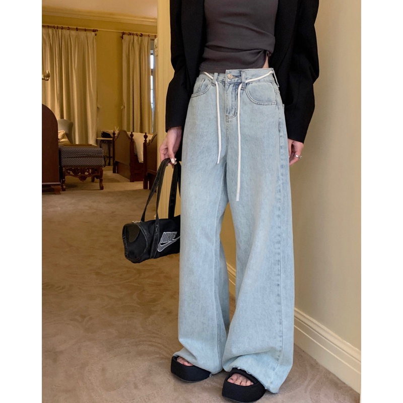 Quần Denim Lưng Cao Ống Suông Rộng Thời Trang Cá Tính