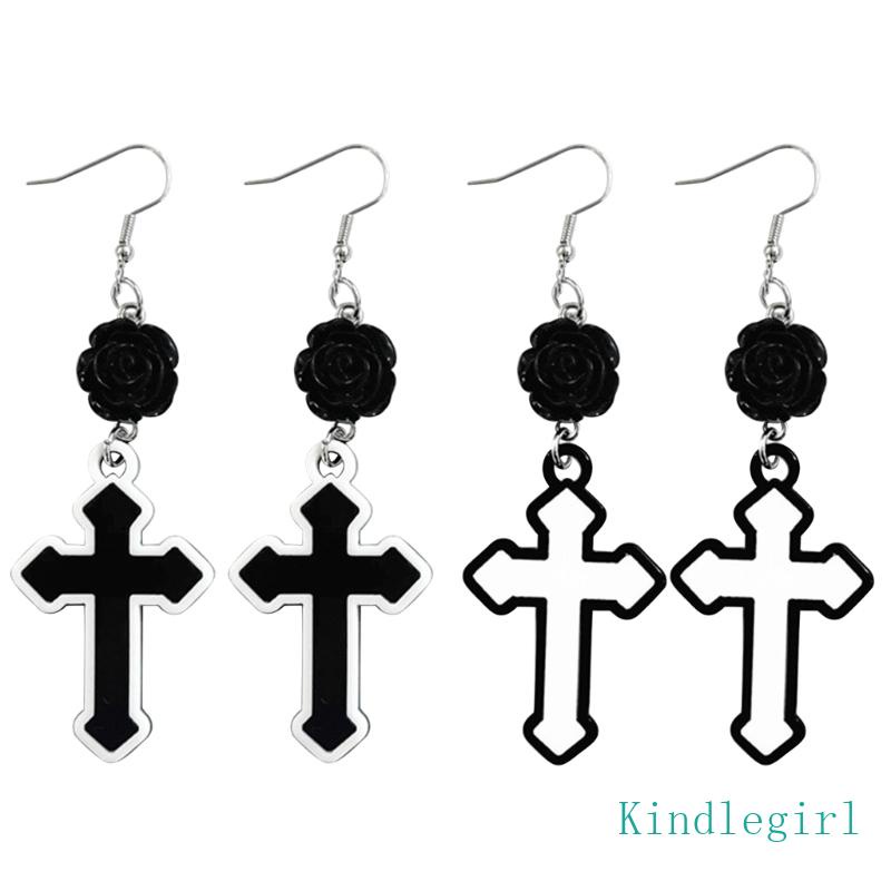 Bông Tai Dáng Dài Mặt Hình Vua Crucifix Tối Giản Thời Trang Cho Nữ