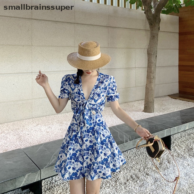 Đầm Chiffon Mini Cổ Chữ V In Họa Tiết Thời Trang Mùa Hè Cho Nữ SBS