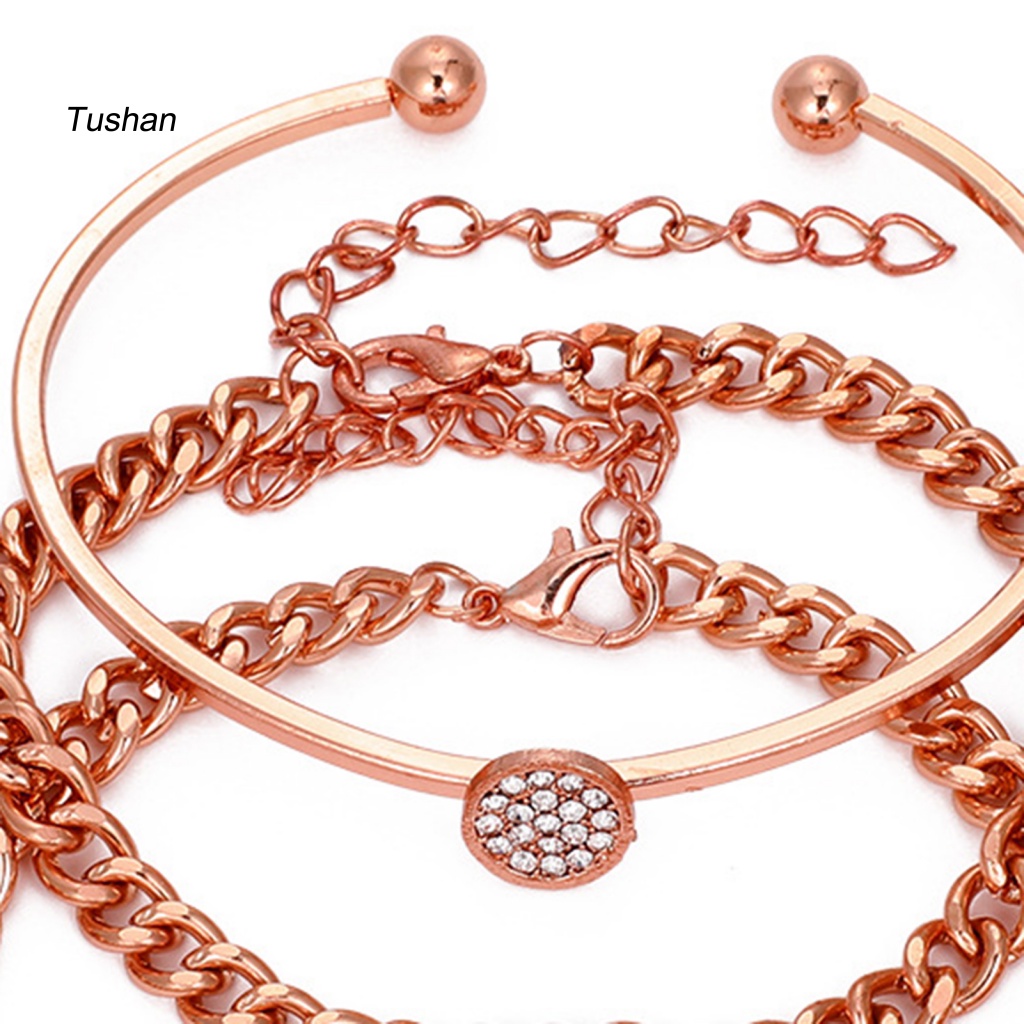 Set 3 Vòng Tay Hợp Kim Hở Đính Đá Zirconia Đơn Giản Cho Nữ