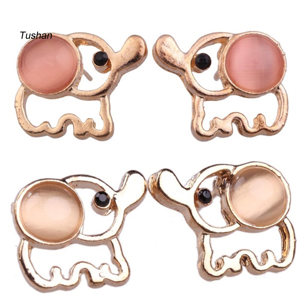 Bông Tai Hình Chú Voi Rỗng Đính Đá Opal Dễ Thương Cho Nữ