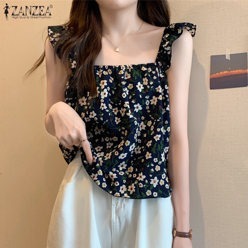 Zanzea Áo Dây Nữ Cộc Tay Cổ Vuông Thời Trang Hàn