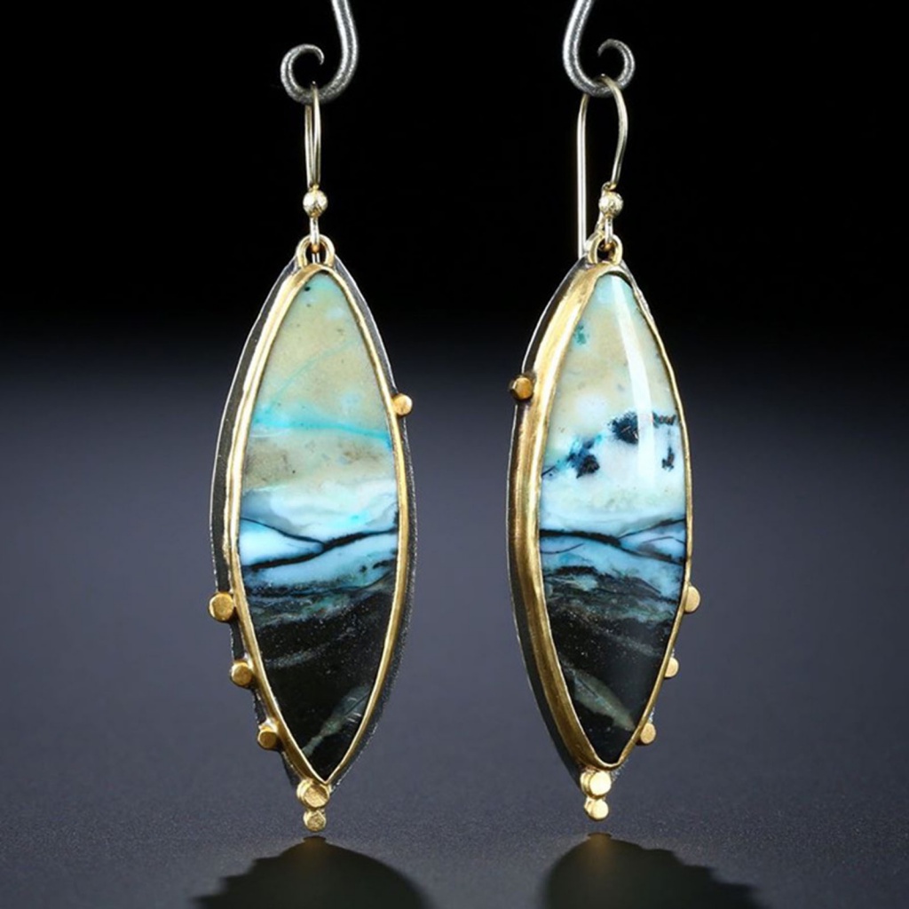 1 Đôi Bông Tai Hình Đại Dương Đính Đá Mắt Mèo Giả Thời Trang