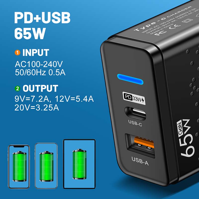Cốc Sạc Nhanh USB Type C 65W Phích Cắm EU / US Cho Điện Thoại