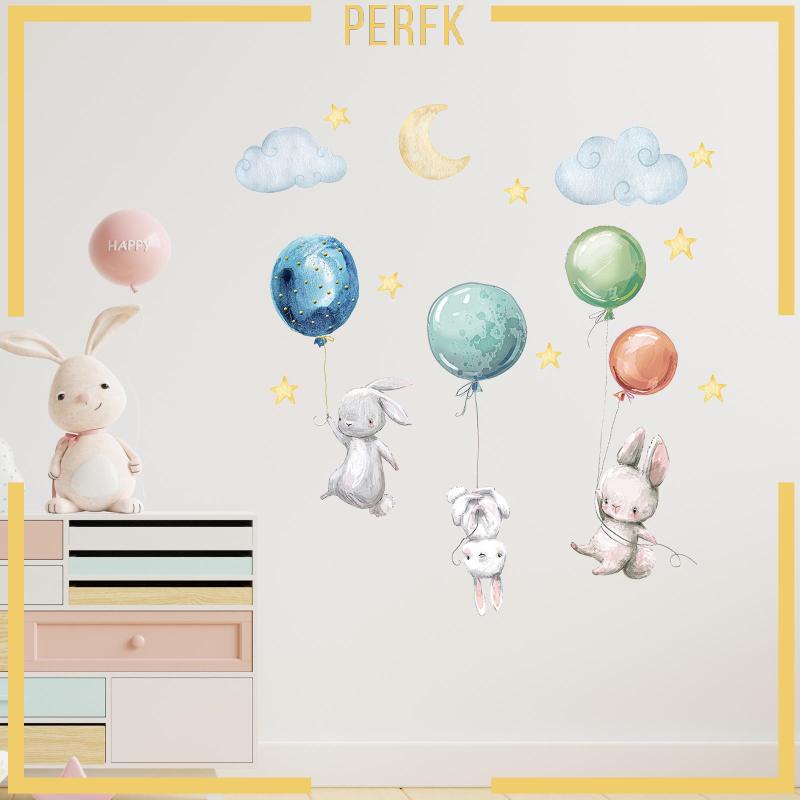 Miếng Dán Tường Hình Chú Thỏ Và Bong Bóng Bay Độc Đáo Trang Trí Phòng Ngủ Cho Bé Gái