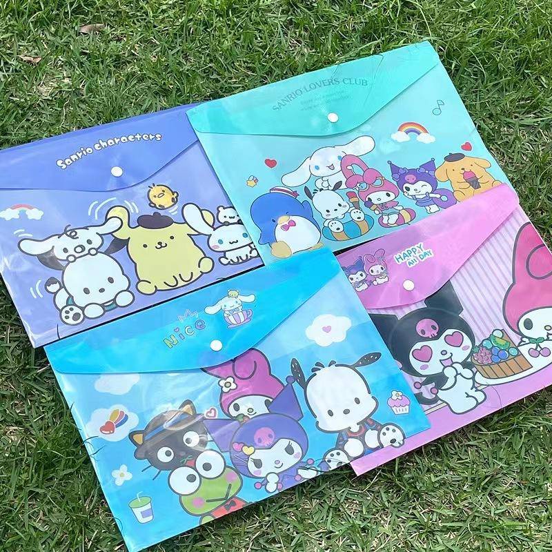SANRIO Set 4 Túi Đựng Tài Liệu A4 Mymelody Kuromi Cinnamoroll Pom Pom Purin Pochacco Họa Tiết Hoạt Hình Dễ Thương