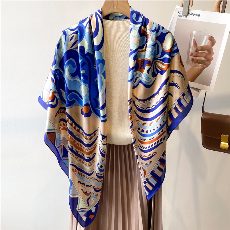 Khăn Quàng Cổ Hình Vuông 110cm Chất Liệu Lụa Satin Phong Cách Cổ Điển Cho Nữ