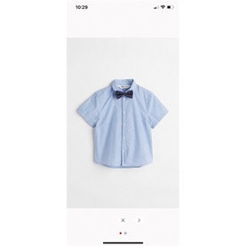 Áo sơ mi xanh ngắn tay bé trai 8-9 tuổi kèm bơ HM auth sale