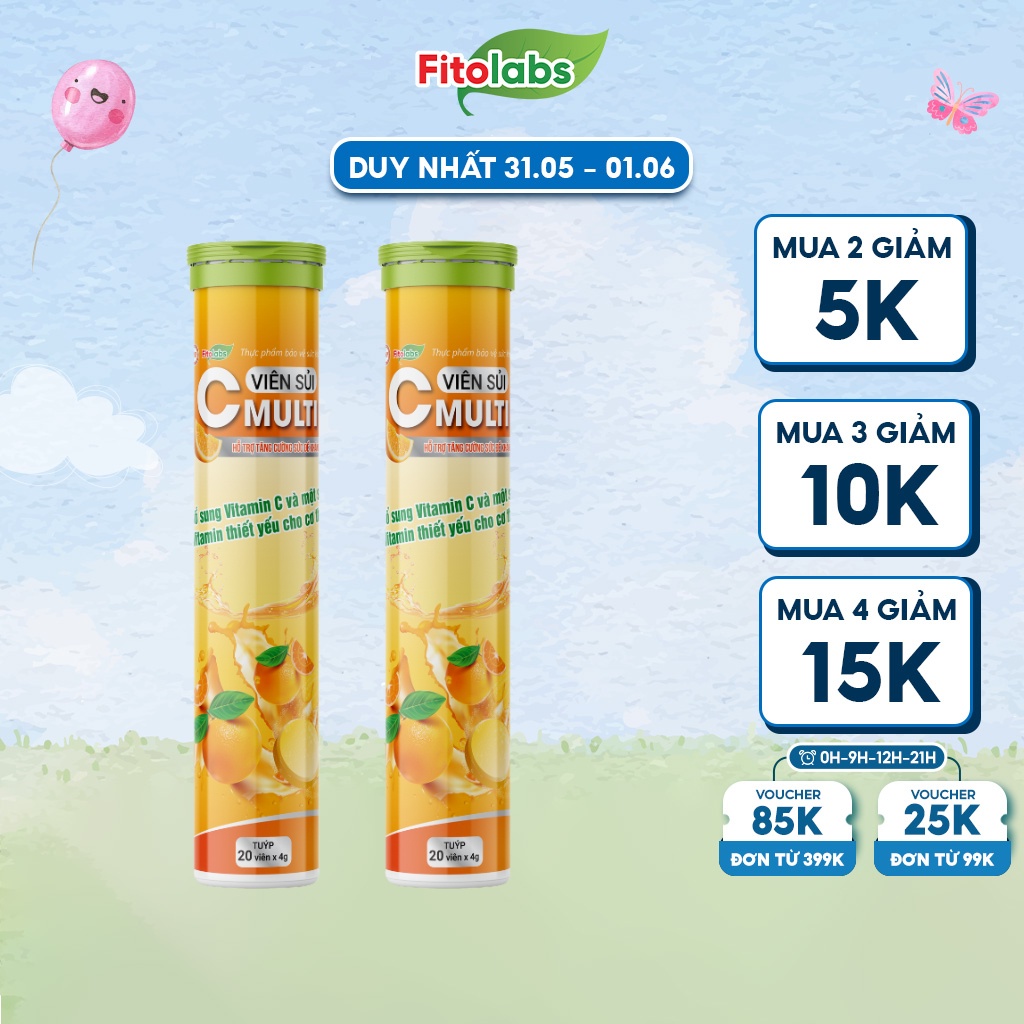Viên Sủi C Multi Fitolabs Bổ Sung Vitamin C, Tăng Cường Đề Kháng, Tăng Sức Bền Thành Mạch - Tuýp 20 Viên FITO22